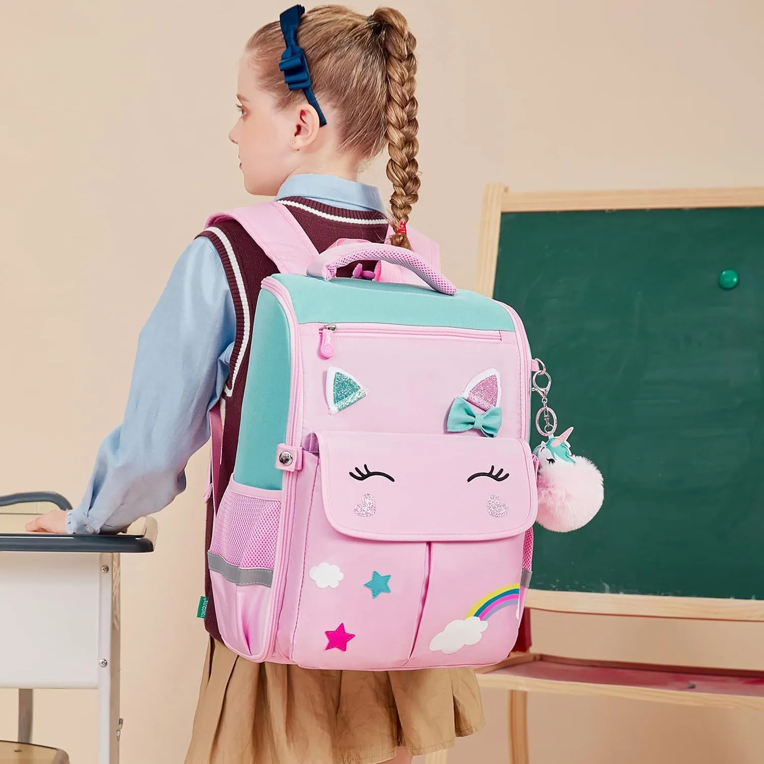 AO ALI VICTORY Unicorn Girls Backpacks for School Princess Bowknot Kids Bookbags Boys Dinosaur Backpack