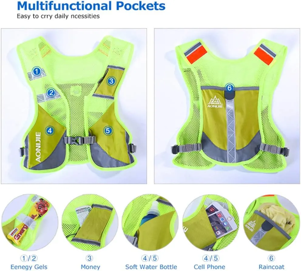AONIJIE Men Women Ultralight Running Vest Pack Reflective Breathable Hydration Backpack for Hiking Camping Marathon Cycling Race (Gray- with 2 pcs 250ml Bottles)