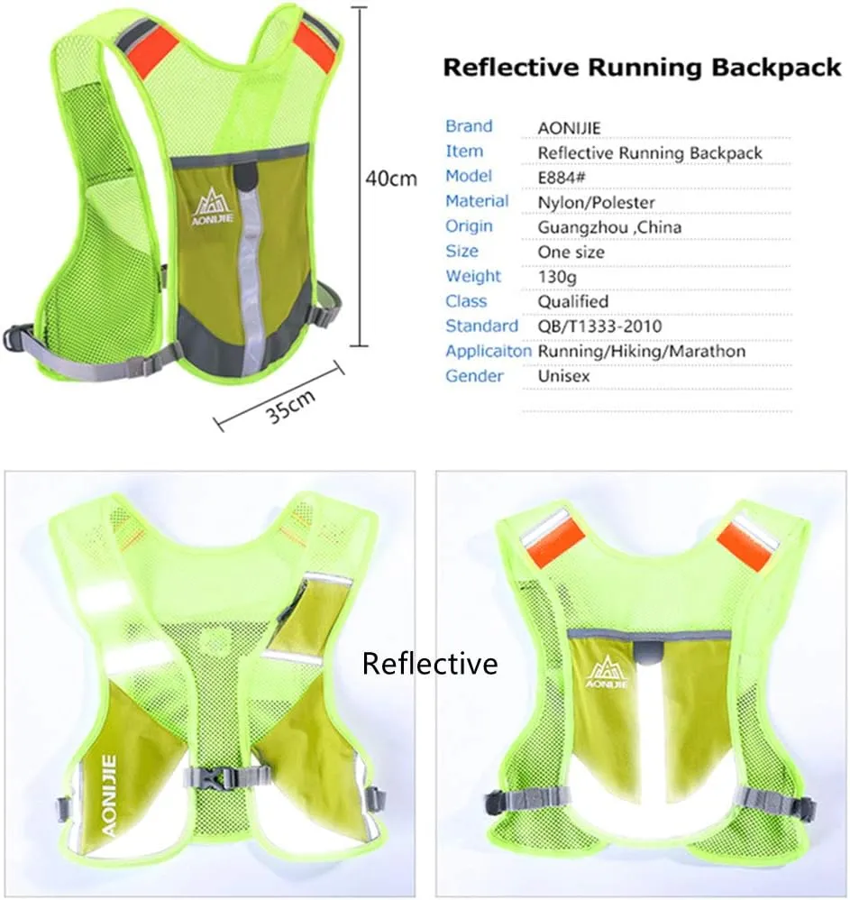 AONIJIE Men Women Ultralight Running Vest Pack Reflective Breathable Hydration Backpack for Hiking Camping Marathon Cycling Race (Gray- with 2 pcs 250ml Bottles)