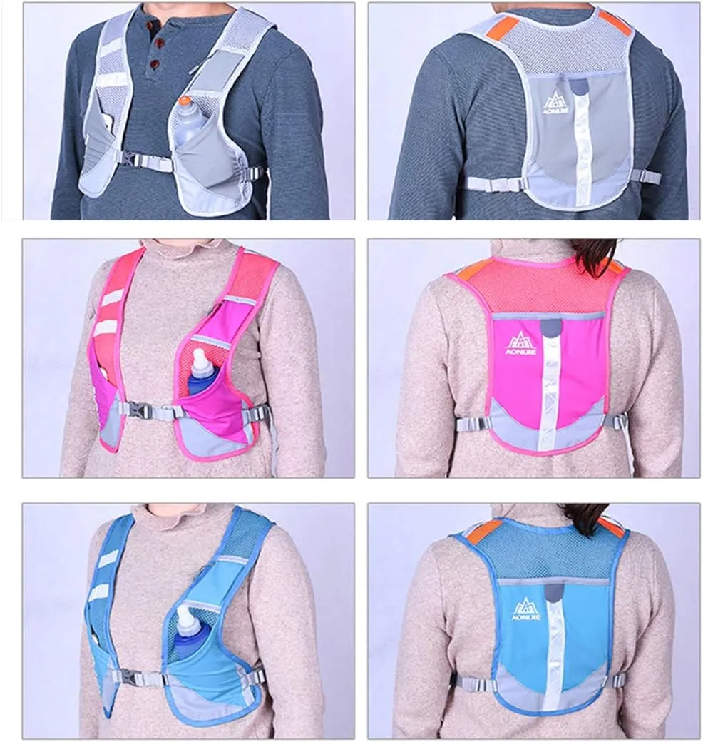 AONIJIE Men Women Ultralight Running Vest Pack Reflective Breathable Hydration Backpack for Hiking Camping Marathon Cycling Race (Gray- with 2 pcs 250ml Bottles)