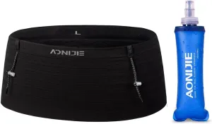 AONIJIE Running Belt with 250ml Soft Flask for Women and Men Lightweight & Non-slip Black Fanny Pack Fits All Size Phones Passport and More (Black with 250ml Soft Flask, S)