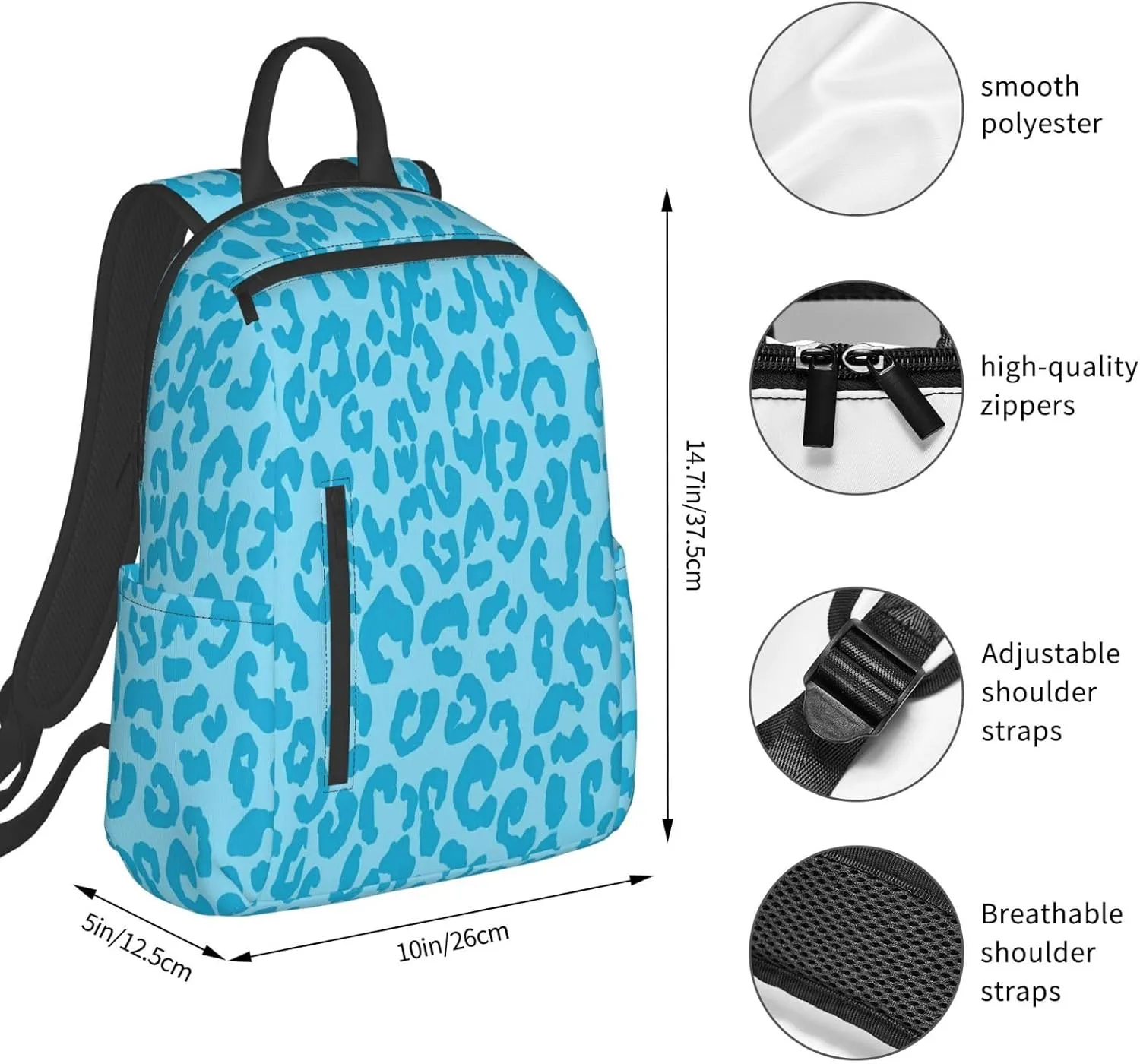 Aqua Cheetah Blue Aesthetic Casual Backpacks Large Capacity Laptop Backpack Sports Rucksack Travel Daypack Adjustable Shoulder Strap Work Bag for Outdoor Camping
