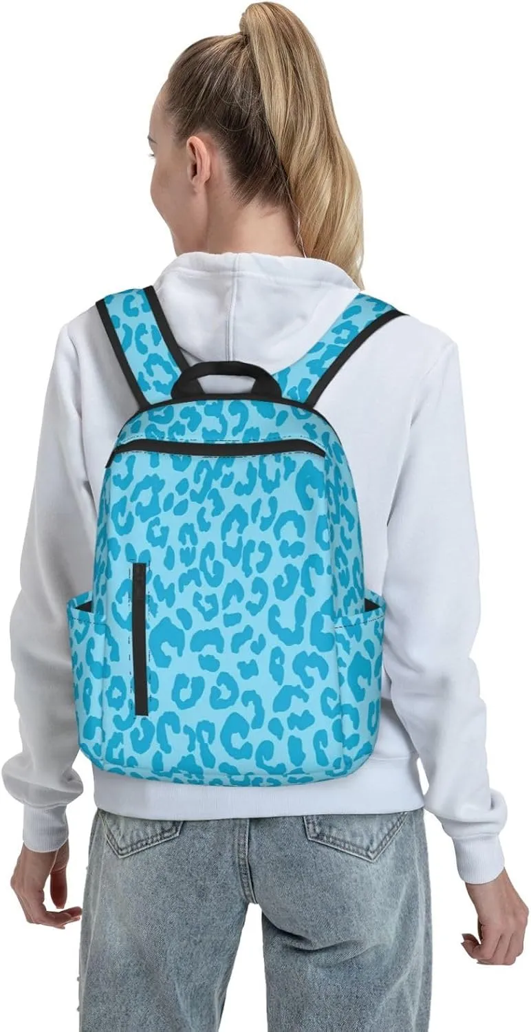 Aqua Cheetah Blue Aesthetic Casual Backpacks Large Capacity Laptop Backpack Sports Rucksack Travel Daypack Adjustable Shoulder Strap Work Bag for Outdoor Camping