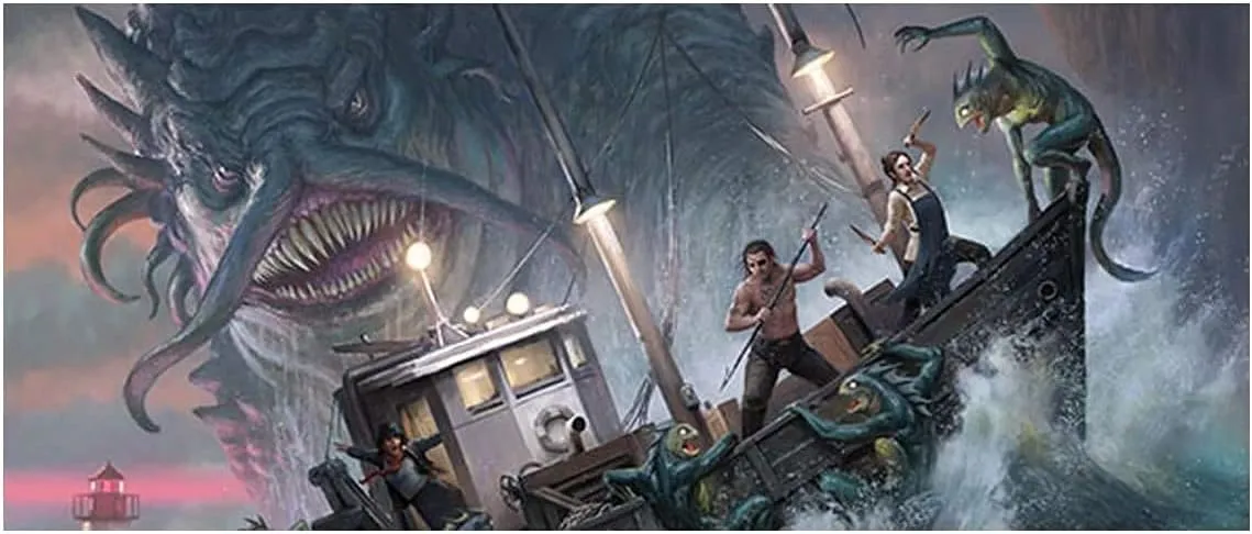 Arkham Horror Under Dark Waves Board Game Expansion - New Locations, Investigators, and Terror! Cooperative Mystery Game, Ages 14 , 1-6 Players, 2-3 Hour Playtime, Made by Fantasy Flight Games