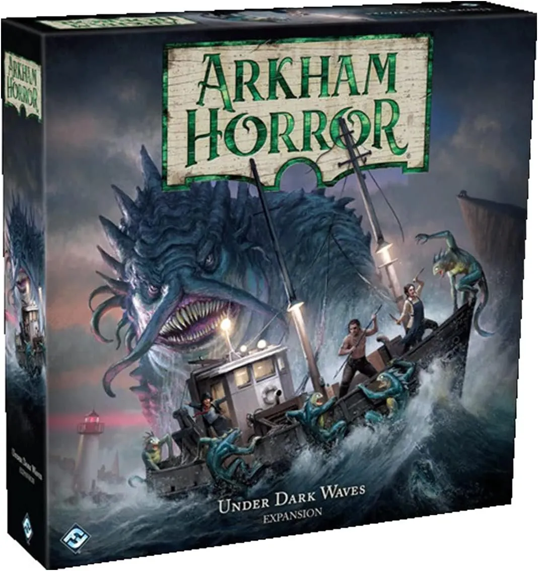 Arkham Horror Under Dark Waves Board Game Expansion - New Locations, Investigators, and Terror! Cooperative Mystery Game, Ages 14 , 1-6 Players, 2-3 Hour Playtime, Made by Fantasy Flight Games