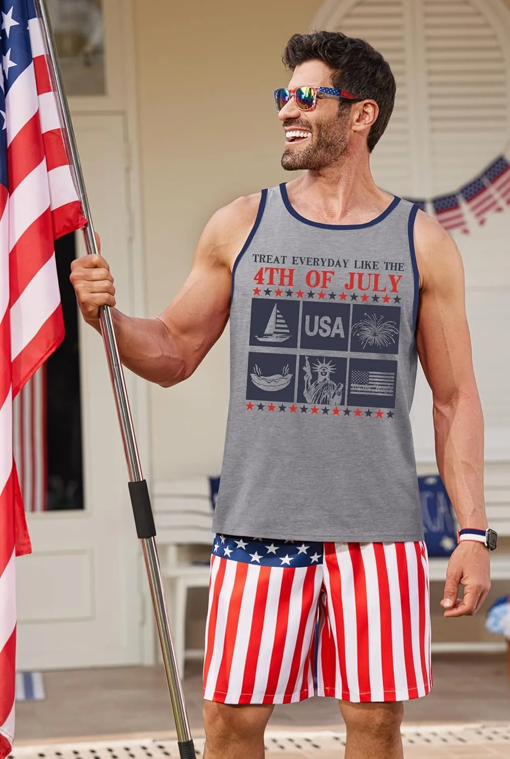 Arvilhill Men's 4th of July Tank Tops American Flag Graphic Sleeveless Shirt (S-3XL)