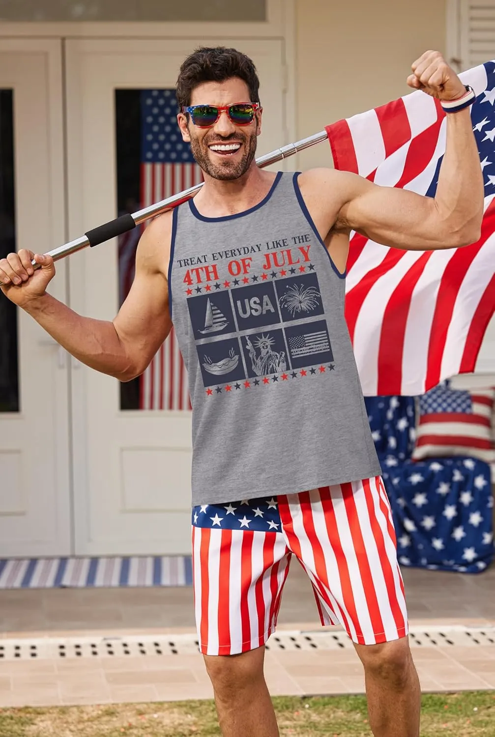 Arvilhill Men's 4th of July Tank Tops American Flag Graphic Sleeveless Shirt (S-3XL)