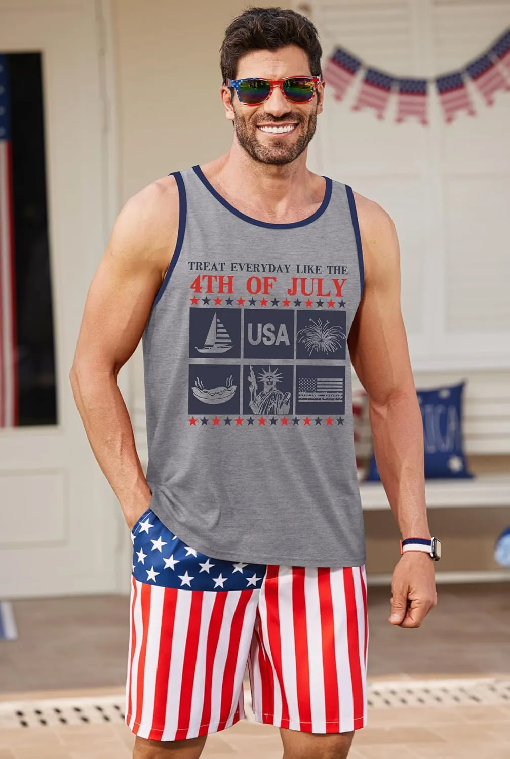Arvilhill Men's 4th of July Tank Tops American Flag Graphic Sleeveless Shirt (S-3XL)