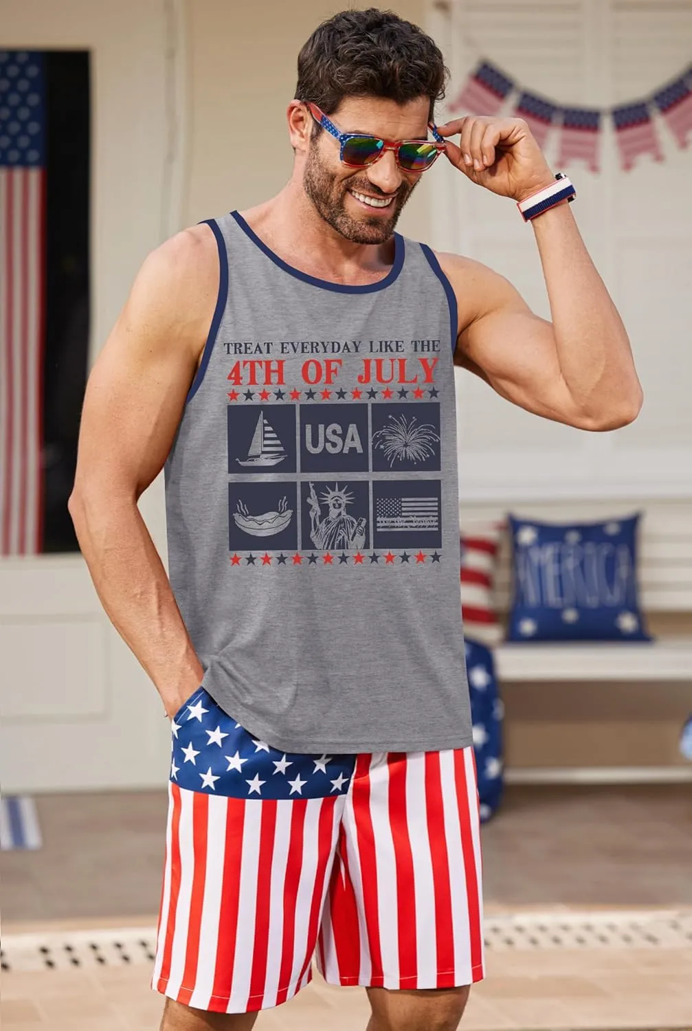 Arvilhill Men's 4th of July Tank Tops American Flag Graphic Sleeveless Shirt (S-3XL)