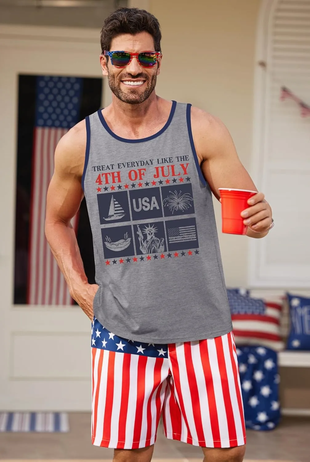 Arvilhill Men's 4th of July Tank Tops American Flag Graphic Sleeveless Shirt (S-3XL)