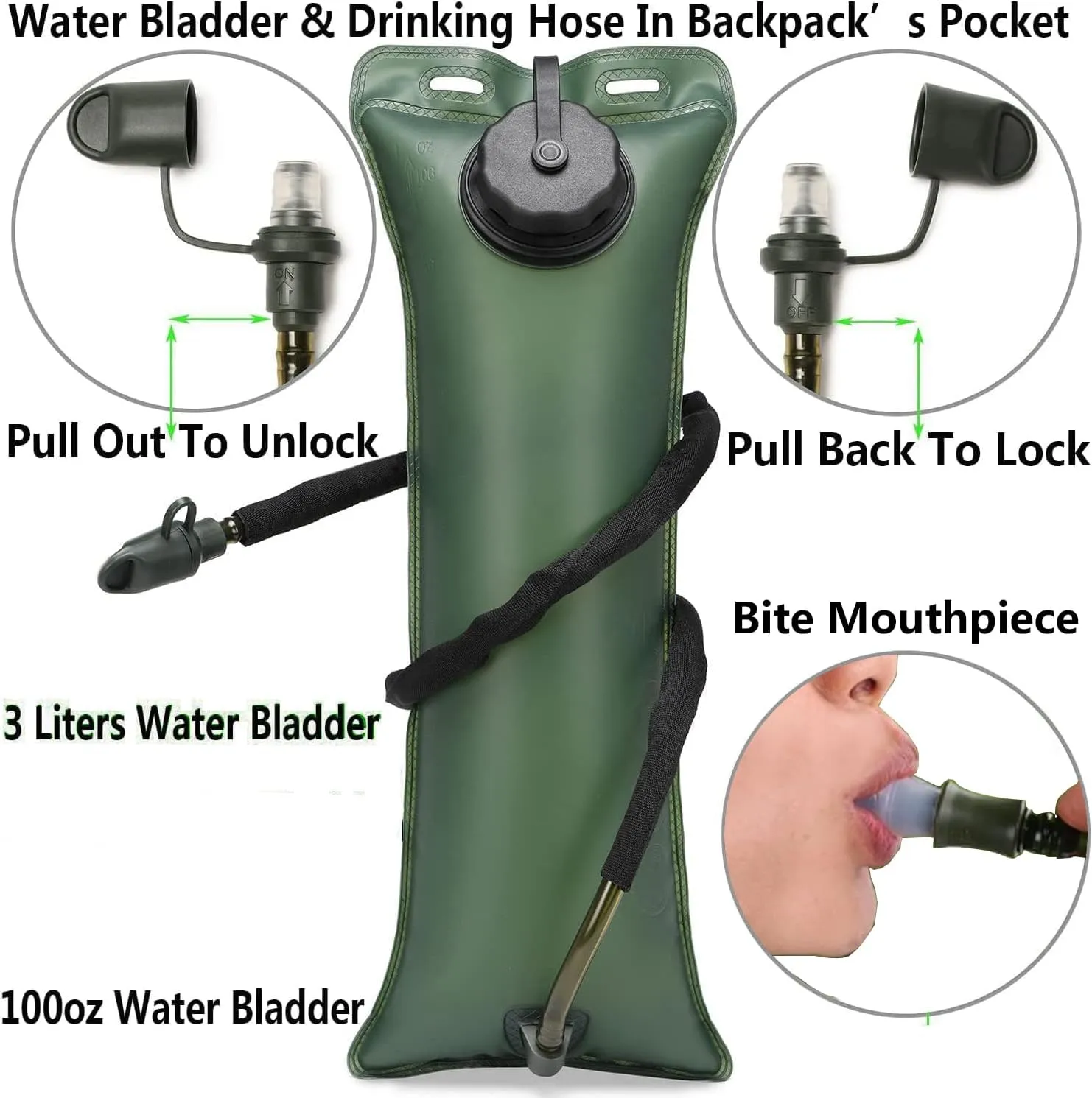 ATBP Tactical Hydration Pack 3L Water Bladder Backpack Lightweight Water Storage Reservoir Bag Daypack for Running Hiking Cycling Biking