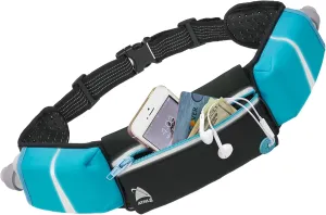 Athlé Running Belt - 2 10oz Water Bottles, Large Fanny Pack Pocket Fits All Phones and Wallet, Bib Fasteners, Adjustable One Size Fits All Waist Band, Key Clip, 360° Reflective