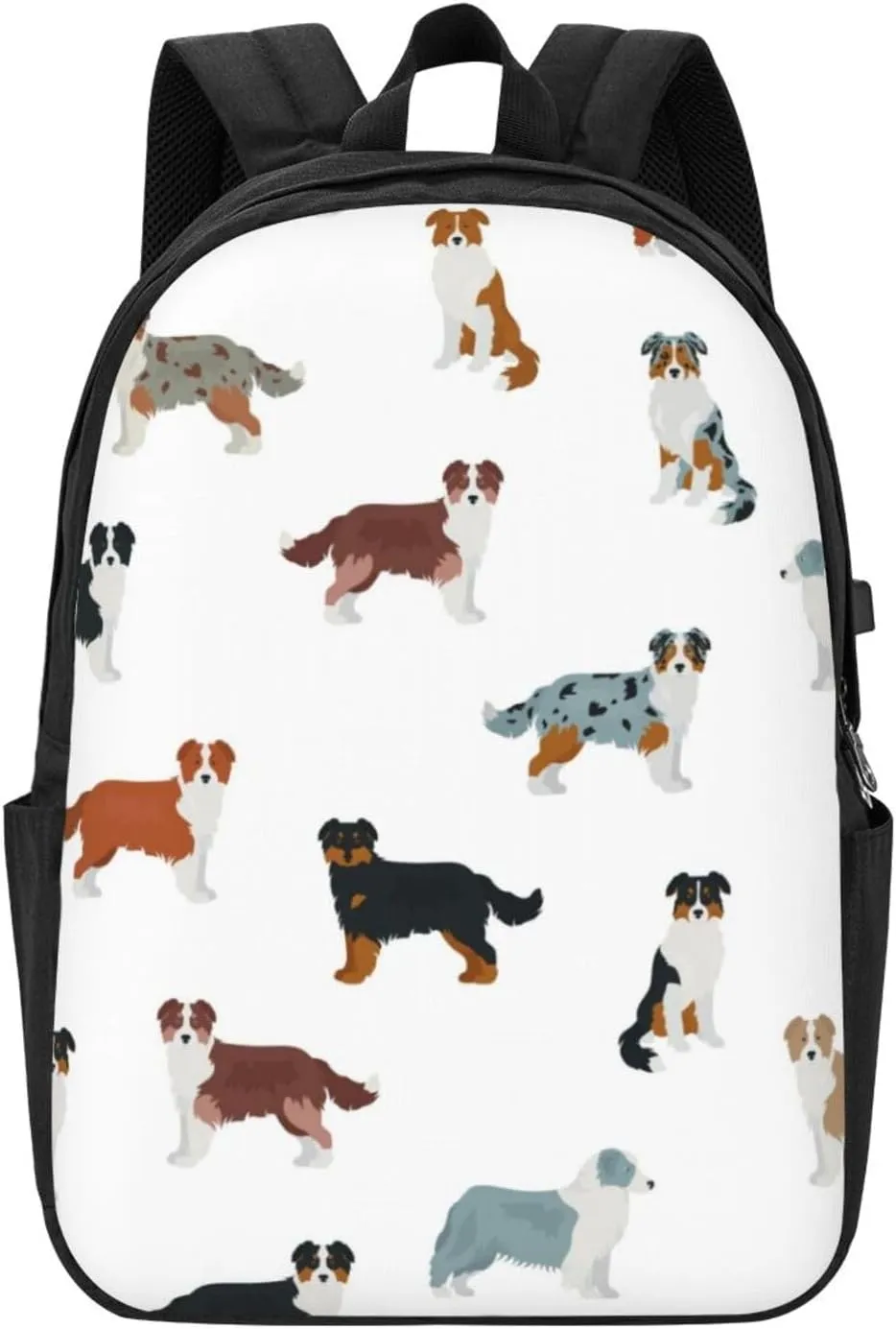 Australian Shepherd Dog Backpack, 17 Inch Travel Business Laptop Backpack With USB Port for Women Men