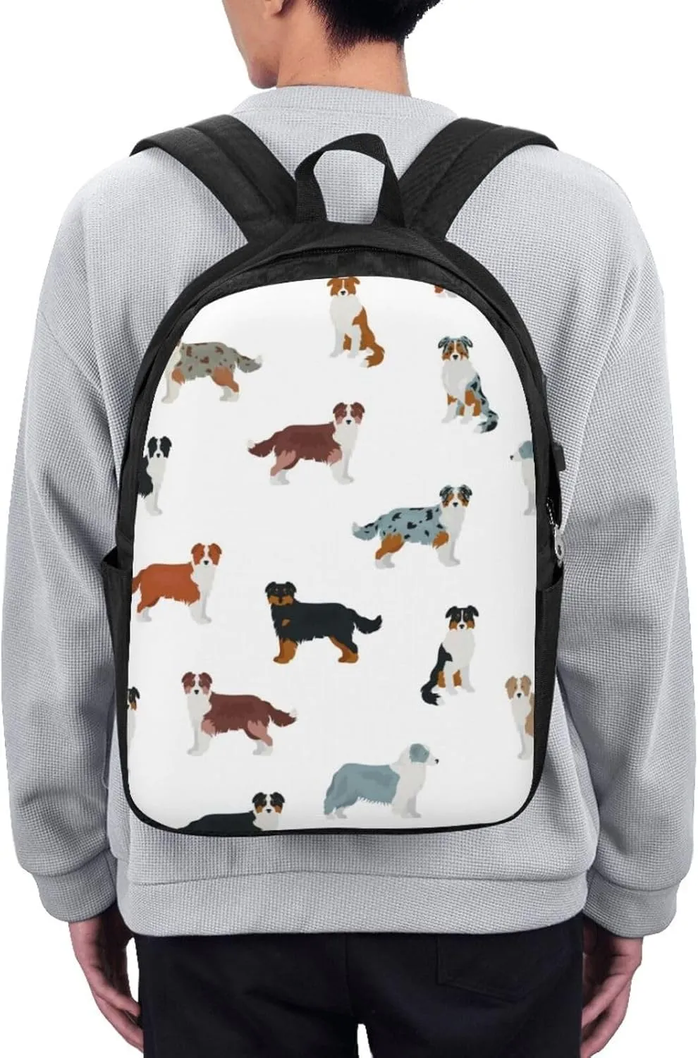 Australian Shepherd Dog Backpack, 17 Inch Travel Business Laptop Backpack With USB Port for Women Men