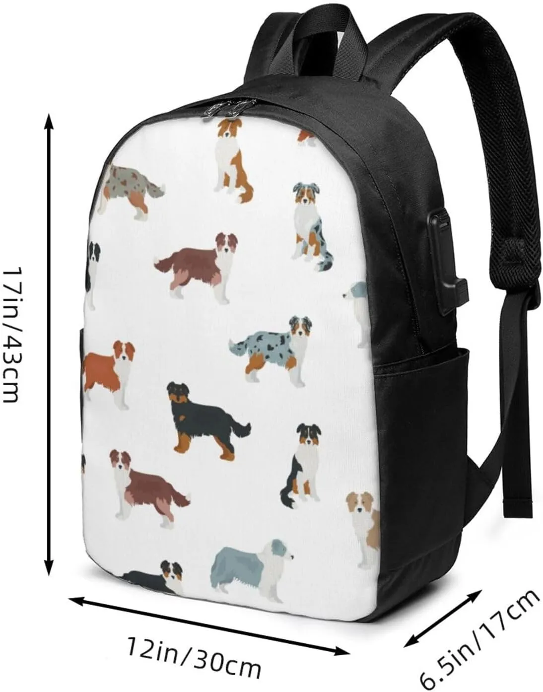 Australian Shepherd Dog Backpack, 17 Inch Travel Business Laptop Backpack With USB Port for Women Men