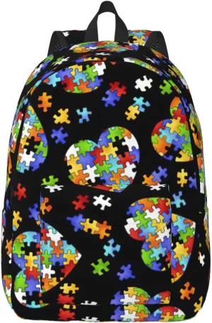 Autism Awareness Puzzle Pieces Heart Canvas Casual Lightweight Duffel Bag, Fashion Duffel Bag, Unisex Travel Backpack