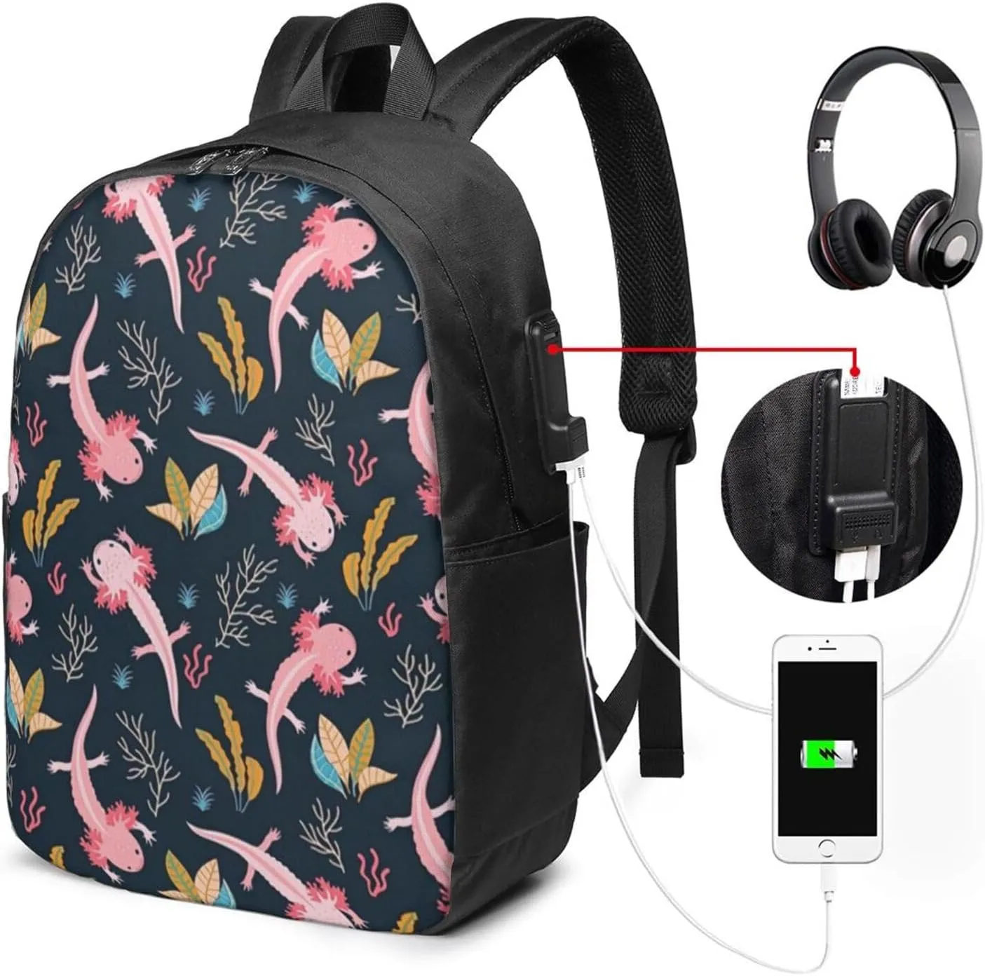 Axolotl Large Backpack, 17 Inch Travel Business Laptop Backpack With USB Port for Women Men