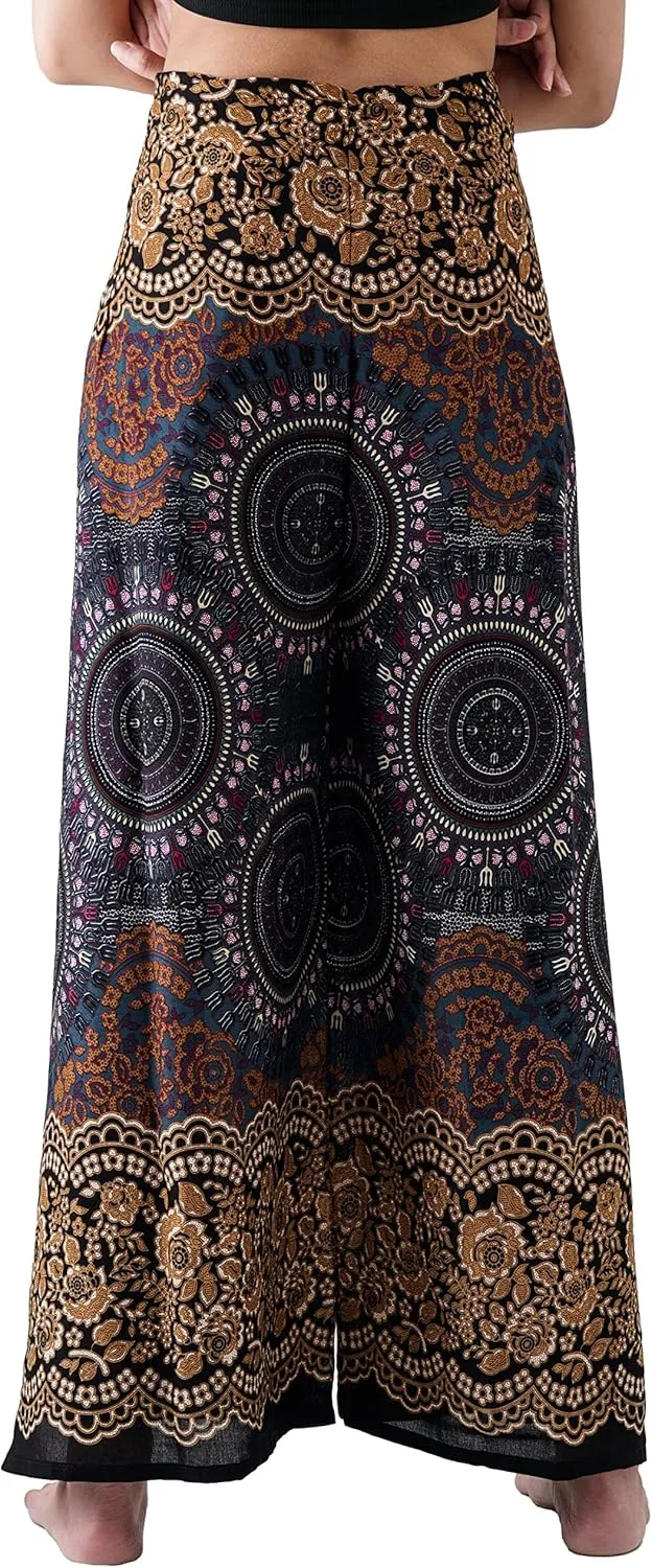 B BANGKOK PANTS Women's Boho Palazzo Pants Wide Leg Yoga Wrap Tie Up Waist