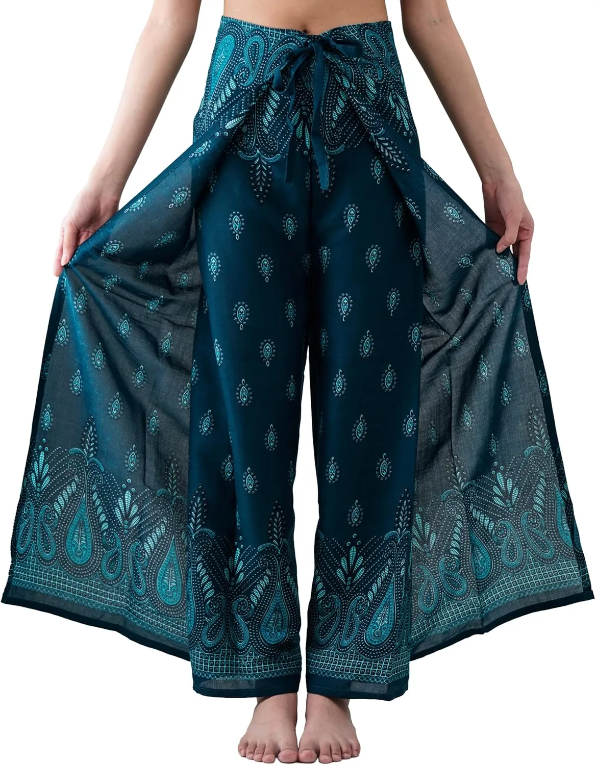 B BANGKOK PANTS Women's Boho Palazzo Pants Wide Leg Yoga Wrap Tie Up Waist