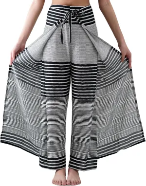 B BANGKOK PANTS Women's Boho Palazzo Pants Wide Leg Yoga Wrap Tie Up Waist