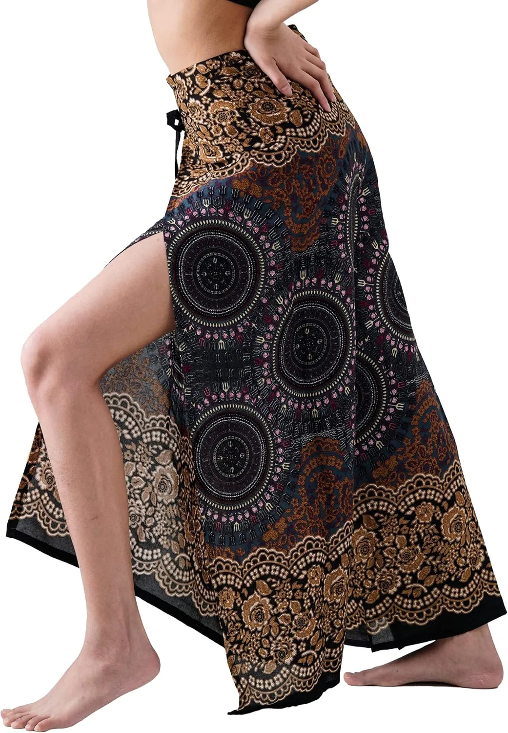 B BANGKOK PANTS Women's Boho Palazzo Pants Wide Leg Yoga Wrap Tie Up Waist