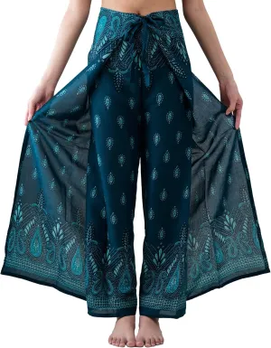B BANGKOK PANTS Women's Boho Palazzo Pants Wide Leg Yoga Wrap Tie Up Waist
