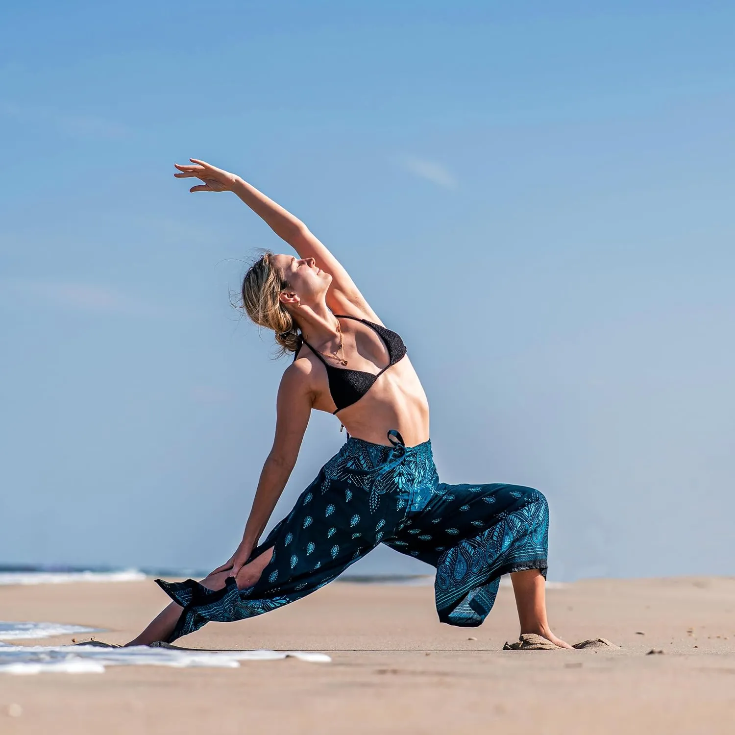 B BANGKOK PANTS Women's Boho Palazzo Pants Wide Leg Yoga Wrap Tie Up Waist