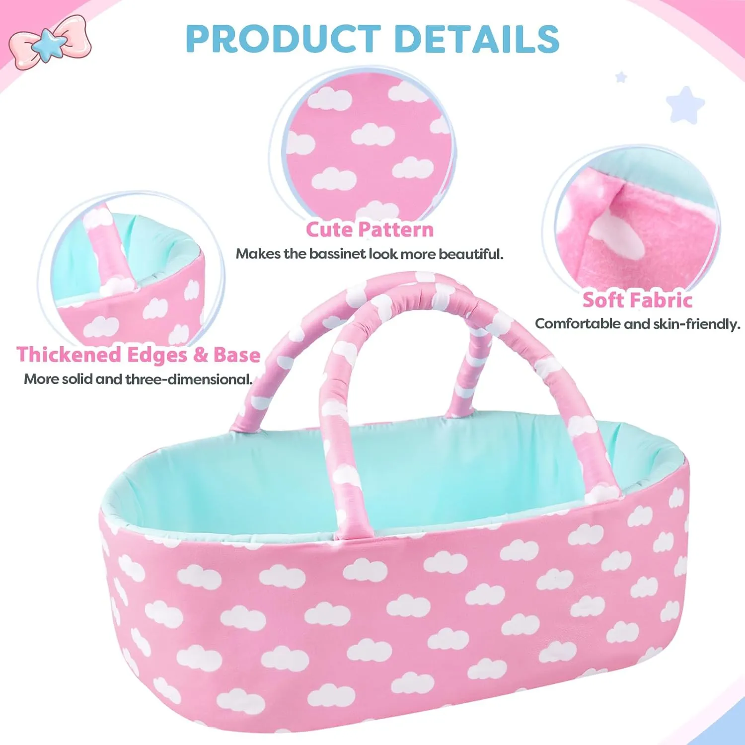 BABESIDE Reborn Baby Dolls Bassinet Foldable Baby Doll Crib Bed Soft Dolls Carrier Doll Accessories with Handle for 17-22 inch Babies Dolls Girls Boys