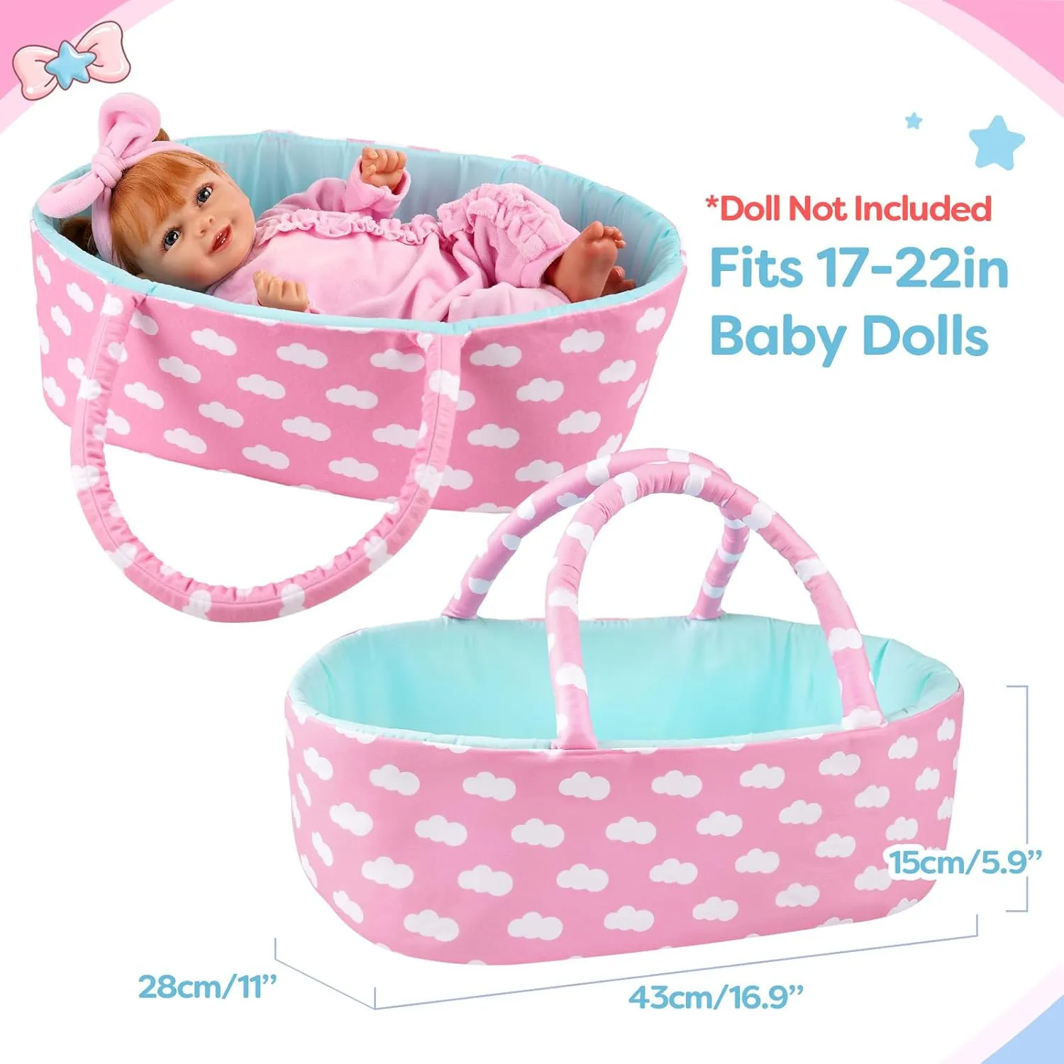 BABESIDE Reborn Baby Dolls Bassinet Foldable Baby Doll Crib Bed Soft Dolls Carrier Doll Accessories with Handle for 17-22 inch Babies Dolls Girls Boys