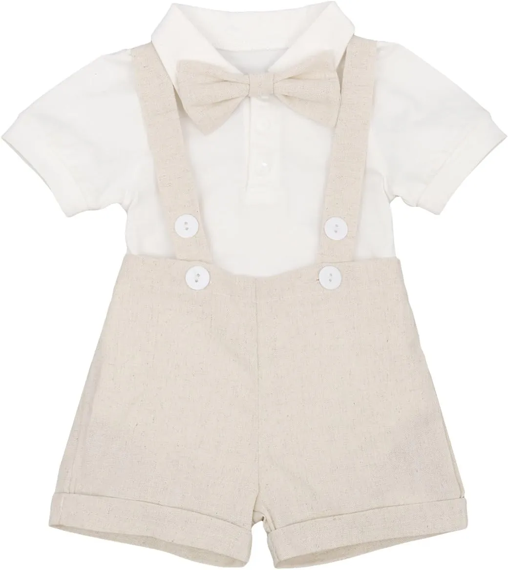 Baby Boy Baptism Christening Outfit Bowtie Dress Shirt Suspenders Shorts Summer Wedding Party Formal Ring Bearer Suits