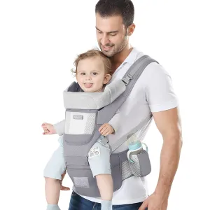 Baby Carrier Ergonomic Infant Carrier with Hip Seat Kangaroo Bag Soft Baby Carrier Newborn to Toddler 7-45lbs Front and Back Baby Holder Carrier for Men Dad Mom (Grey)