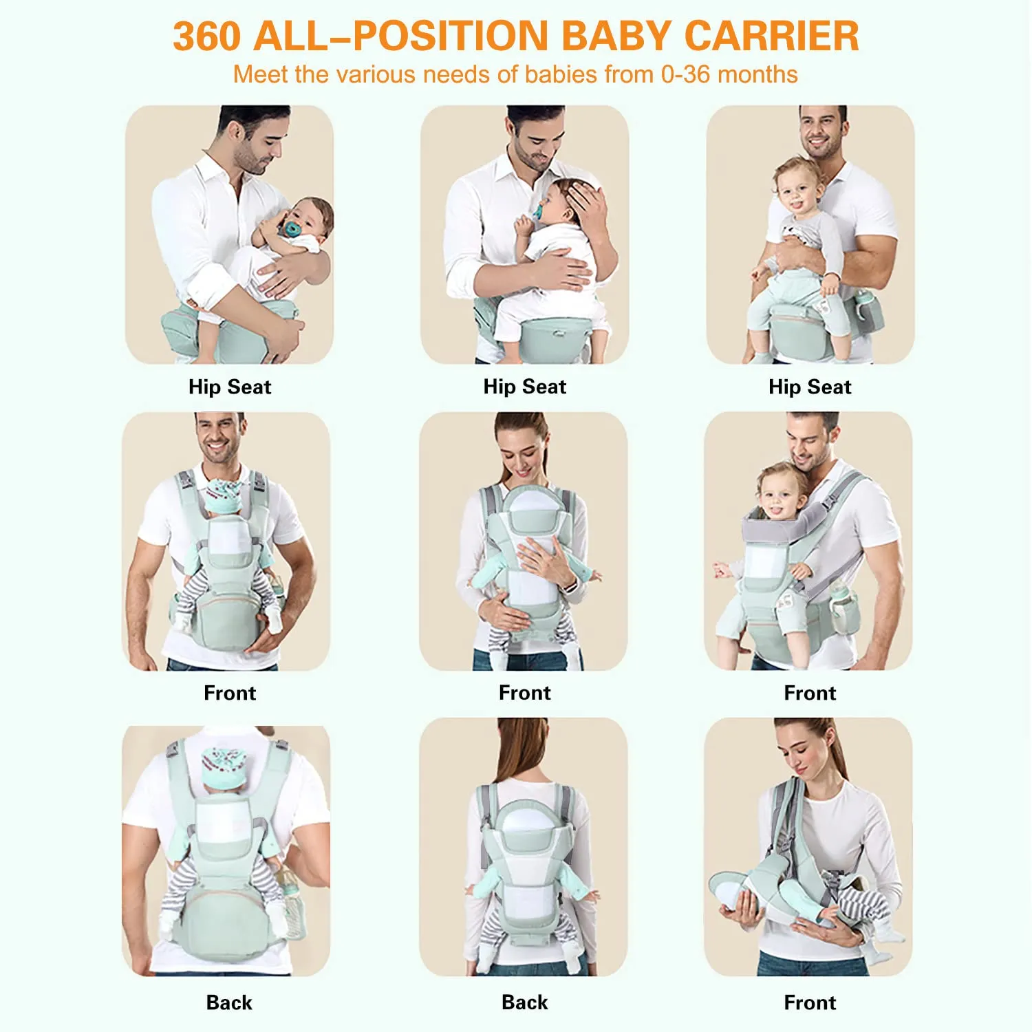 Baby Carrier Ergonomic Infant Carrier with Hip Seat Kangaroo Bag Soft Baby Carrier Newborn to Toddler 7-45lbs Front and Back Baby Holder Carrier for Men/Women Dad Mom
