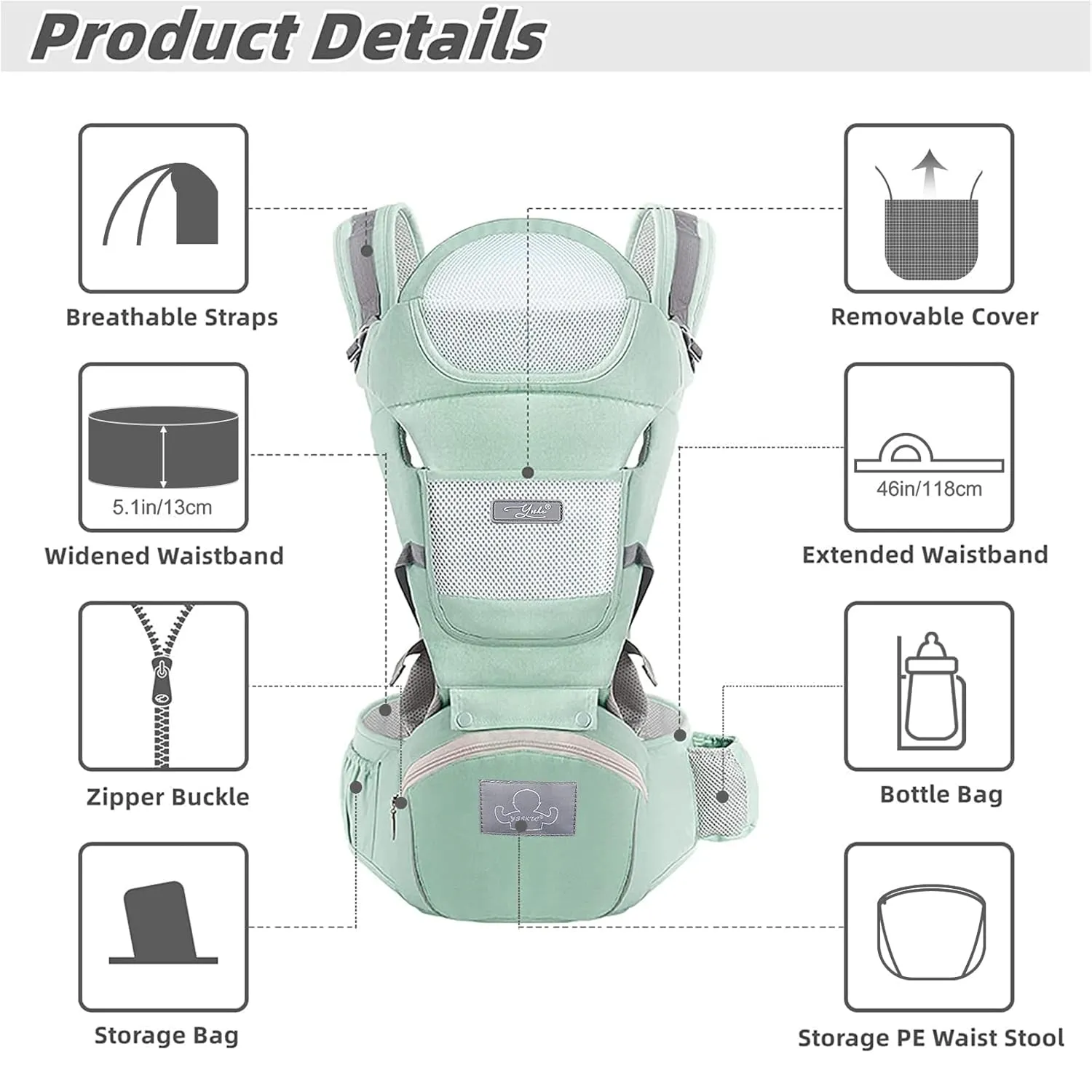 Baby Carrier Ergonomic Infant Carrier with Hip Seat Kangaroo Bag Soft Baby Carrier Newborn to Toddler 7-45lbs Front and Back Baby Holder Carrier for Men/Women Dad Mom