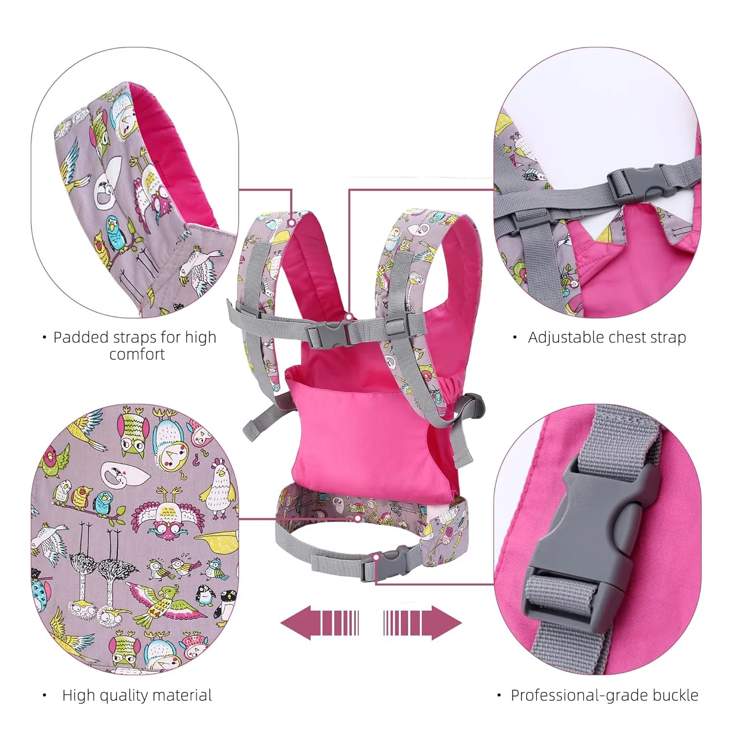 Baby Doll Carrier Front and Back Baby Doll Accessories Backpack Kid Toddlers Play Toy Baby Carriers for Babydoll Pretend with Adjustable Straps for Little Girls (Animals)