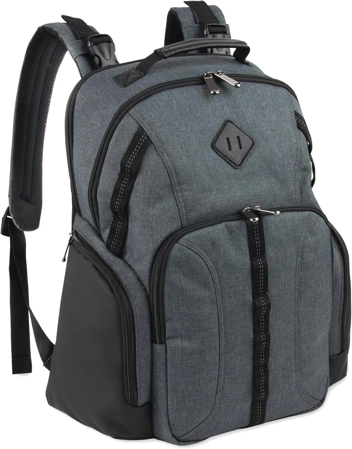 Baby Essentials Super Cooler Dual Compartment Diaper Bag Backpack with Portable Changing Pad, Stroller Straps, Insulated Bottle Compartment (Grey/Black)