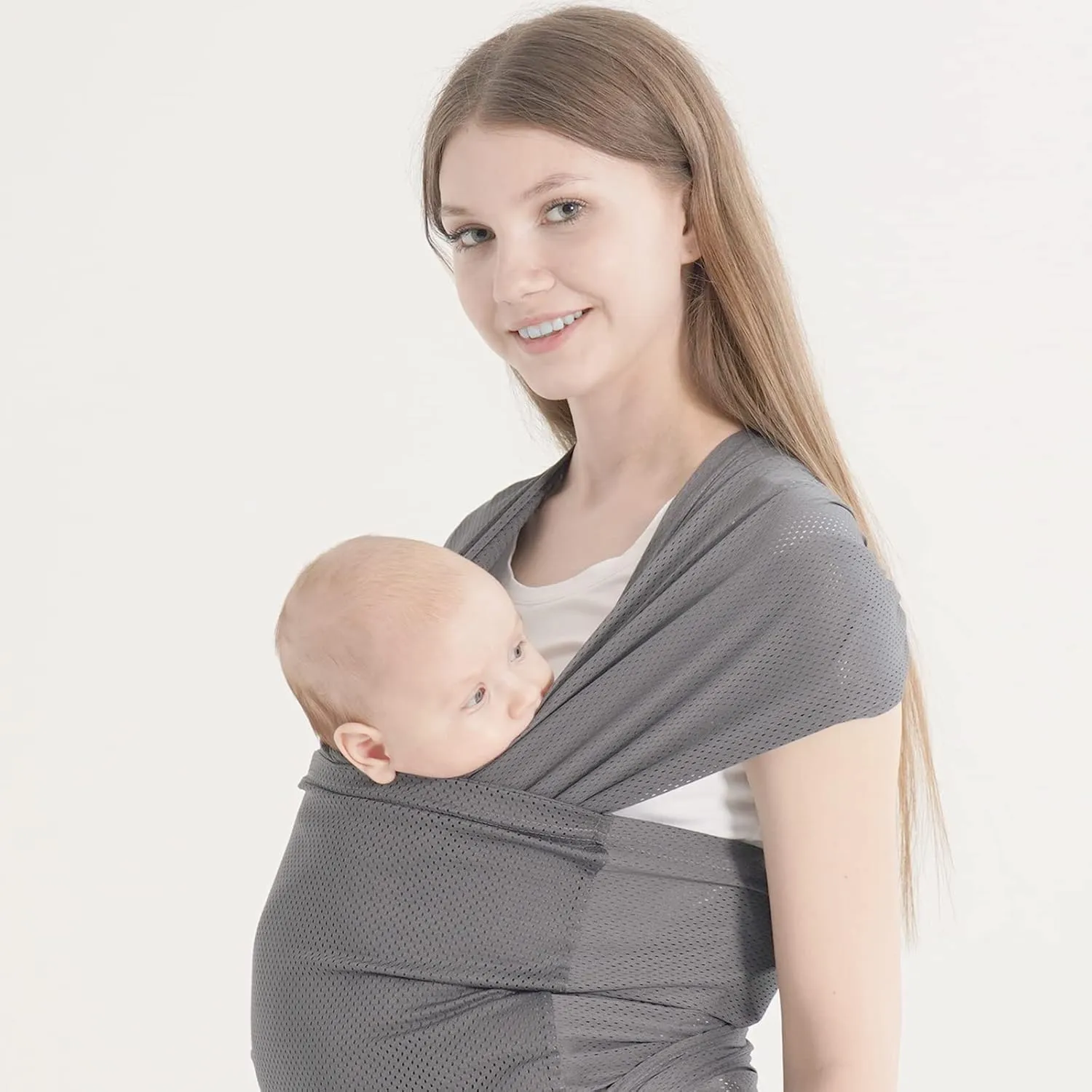Baby warps Carrier,Softness Organic Cotton,Breathable Adjustable Strap Baby Hold Carrier for Newborn Up to 40 lbs (Air-Mesh Grey)