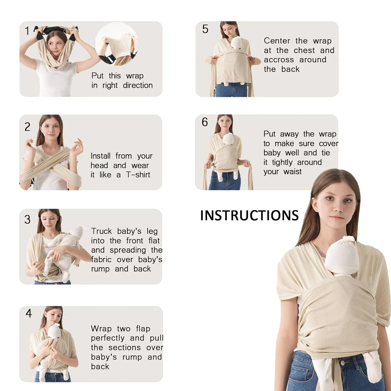 Baby warps Carrier,Softness Organic Cotton,Breathable Adjustable Strap Baby Hold Carrier for Newborn Up to 40 lbs (Air-Mesh Grey)