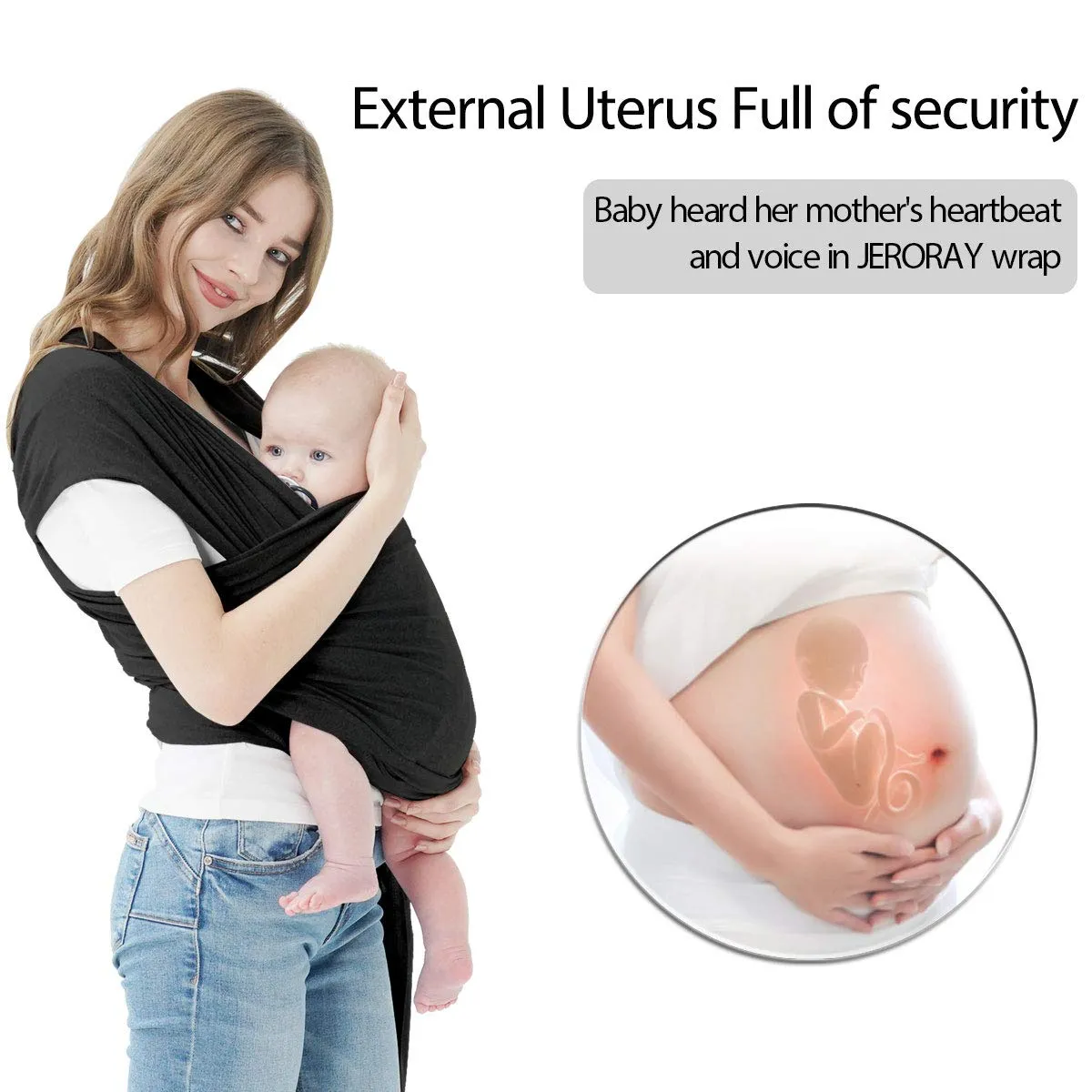 Baby Wraps Carrier, Jeroray Baby Carrier,Hands Free Infant Carrier, Lightweight,Breathable,Softness,Black
