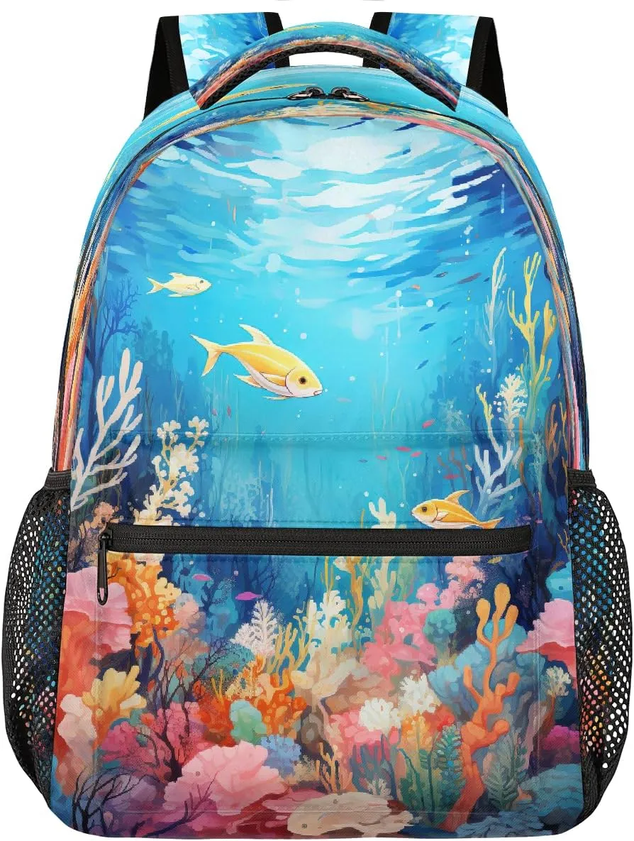 Backpack Cartoon Seabed Coral Fish Laptop Backpacks Casual College Travel Bag Hiking Daypack for Women Men