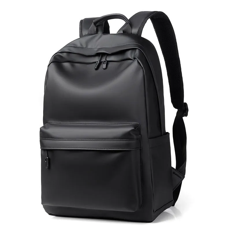 Backpack For Men PU Leather High Quality Business Travel Bag Solid Color Rucksack Unisex Simple Bagpack Holds 15.6 Inches Laptop