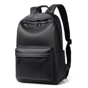 Backpack For Men PU Leather High Quality Business Travel Bag Solid Color Rucksack Unisex Simple Bagpack Holds 15.6 Inches Laptop