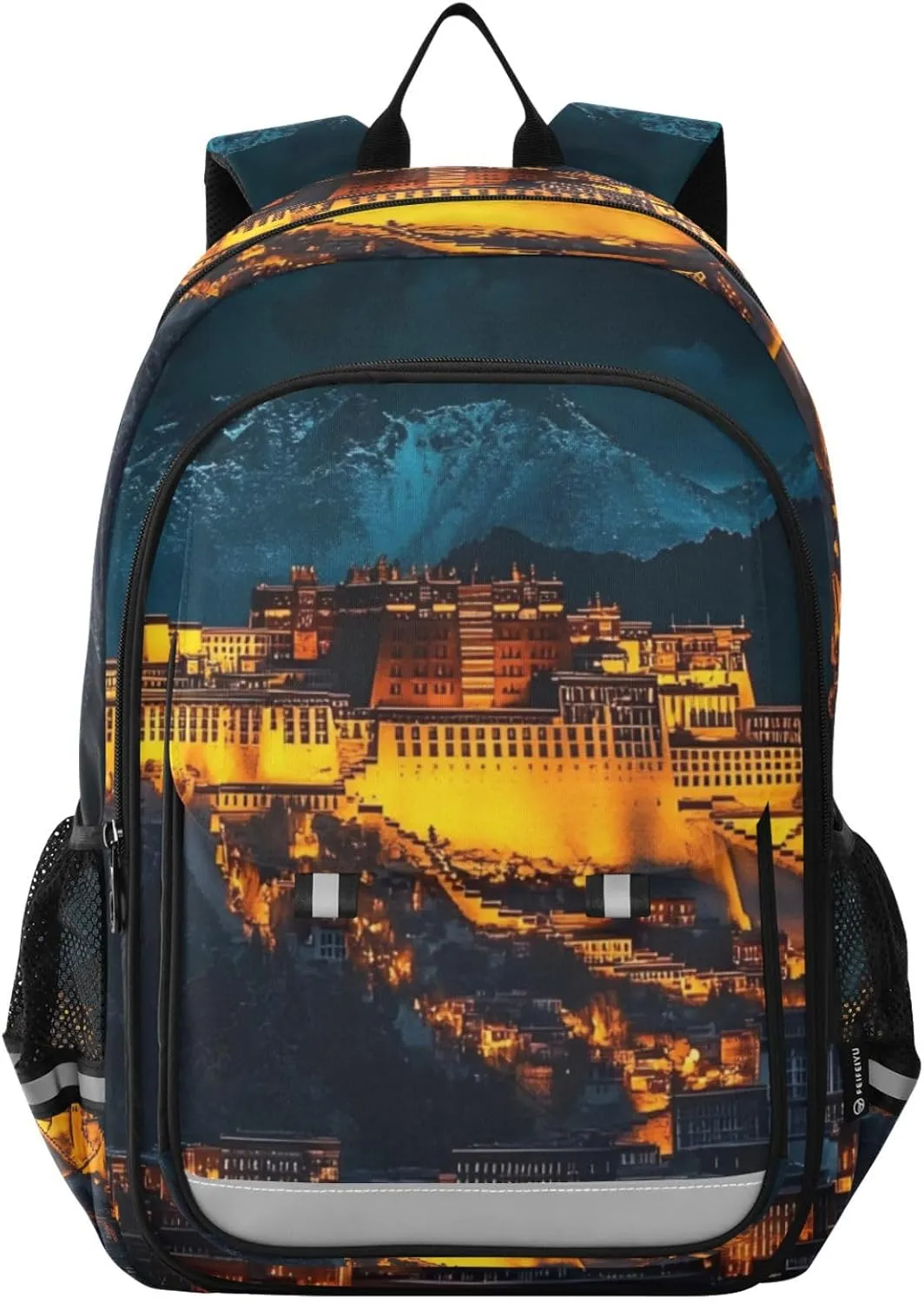 Backpack Potala Palace Night for Women Men Travel Laptop Backpacks Daypack Book Bag Daypack with Reflective Strip 12.9” × 17.7”