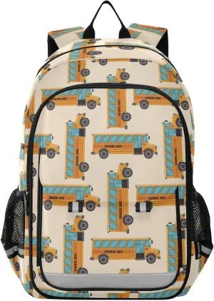Backpack School Bus Pattern School Shoulder Bag Lightweight Laptop Backpack Student Travel Daypack
