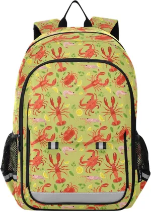 Backpack Seafood Crab Lobster Shrimp School Shoulder Bag Lightweight Laptop Backpack Student Casual Travel Daypack
