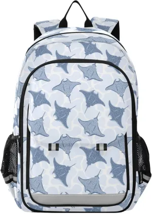 Backpack Stingray Fishes School Shoulder Bag Lightweight Laptop Backpack Student Casual Travel Daypack