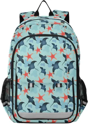 Backpack Stingrays and Starfish School Shoulder Bag Lightweight Laptop Backpack Student Casual Travel Daypack
