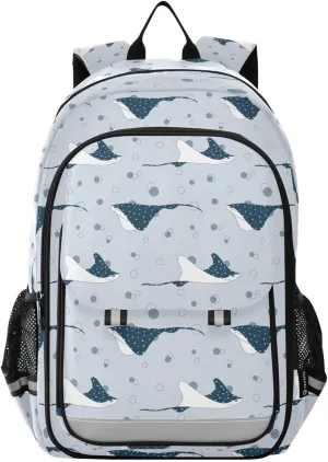 Backpack Stingrays Fish Gray School Shoulder Bag Lightweight Laptop Backpack Student Casual Travel Daypack