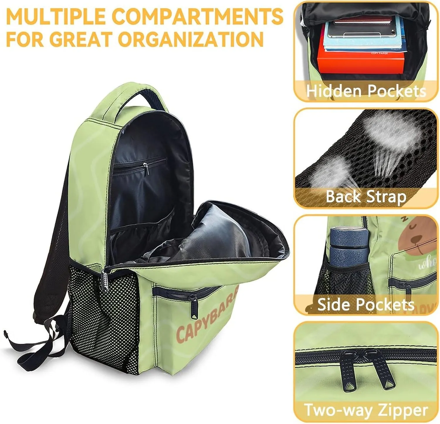Backpacks for Girls - 16 Inch Cute Backpack for School - Green, Large Capacity, Durable, Lightweight Bookbag for Kids, Travel