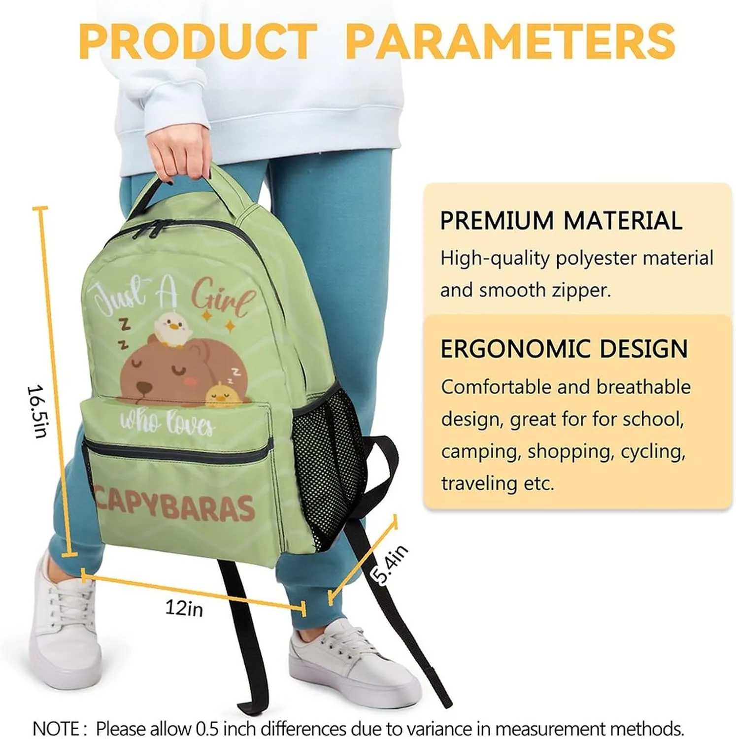 Backpacks for Girls - 16 Inch Cute Backpack for School - Green, Large Capacity, Durable, Lightweight Bookbag for Kids, Travel