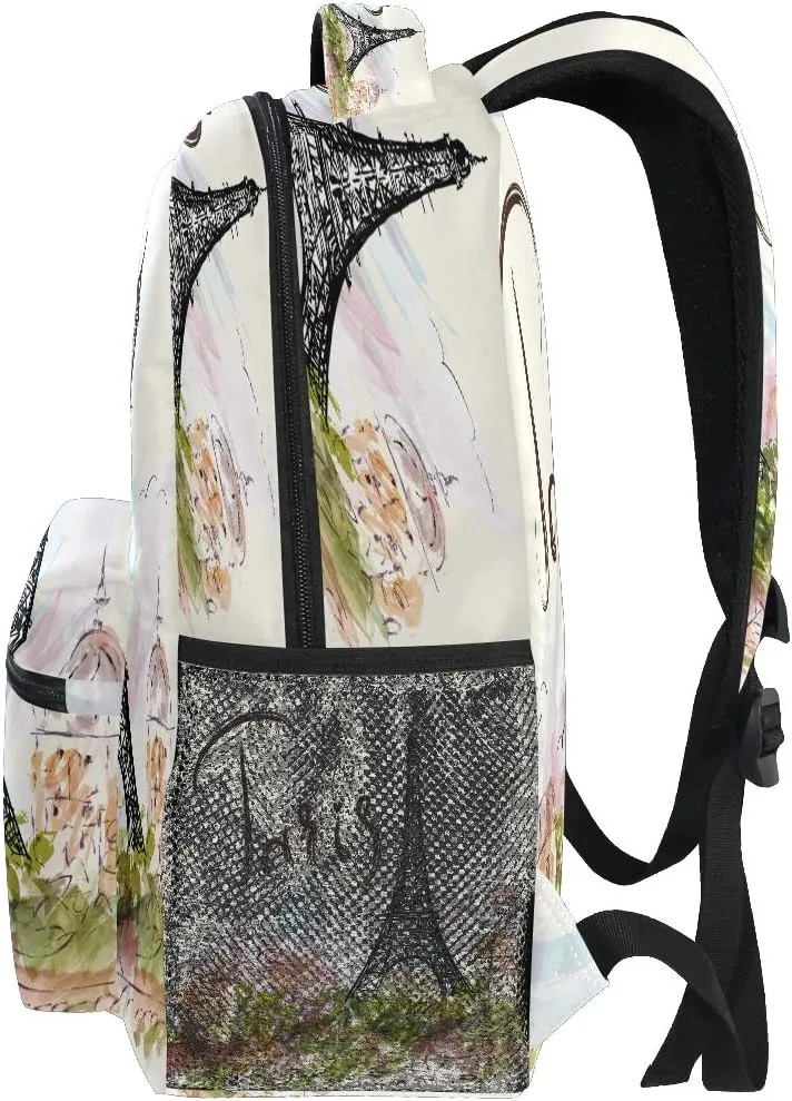 Backpacks France Paris Eiffel Tower House School Bag Student Bookbag Adjustable Shoulder Bags Laptop Rucksack Travel Hiking Camping Daypack for Teens Girls Boys Women Men